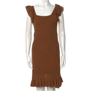 House Of Harlow 1960 Open Knit Dress Large Midi Ruffle Camel Brown Romantic Boho